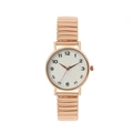 Damen-Quarzuhr in Roségold mit weißem Zifferblatt und elastischem Metallarmband - Gold