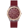 Minimalist burgundy silicone watch with a golden octagonal bezel and quartz movement - Red