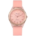Pink silicone watch with rose gold octagonal bezel and diamond pattern dial on white backdrop - Rose Pink