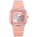 Montre à quartz carrée tendance en or rose avec bracelet en silicone rose et cadrans décoratifs - Rose Bonbon