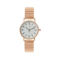 Women's rose gold quartz watch with flexible metal stretch band and white dial - Gold