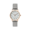 Fashionable rose gold quartz watch with silver elastic band and textured white dial - Gray