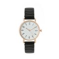 Montre à quartz minimaliste avec boîtier or rose, cadran texturé blanc et bracelet noir - Noir