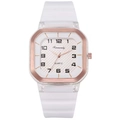 Reloj de cuarzo cuadrado Rinnandy con correa de silicona blanca y marco oro rosa - Blanco