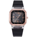 Reloj de cuarzo cuadrado a la moda con correa de silicona negra y detalles en oro rosa - Negro