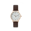 Retro rose gold women's watch with brown elastic strap and white Arabic numeral dial - Brown