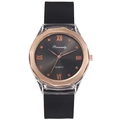 Women's minimalist quartz watch with black silicone strap and rose gold Roman dial - Black