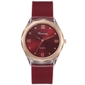 Minimalist red silicone strap watch with rose gold octagonal case and Roman numerals - Red