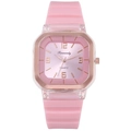 Pink silicone square quartz watch for women with rose gold frame and gradient dial - Pink