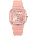 Minimalist pink square quartz watch with silicone strap and transparent case for women - Rose Pink