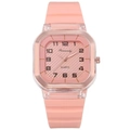 Montre à quartz carrée avec bracelet en silicone rose et boîtier en or rose - Rose Bonbon