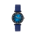 Women's quartz watch with blue elastic band and sunray dial with faceted glass - Blue