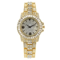Luxurious gold-plated watch with full rhinestone embellishment and Roman numerals - Gold
