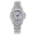 Silver iced out watch with full diamond steel band and Roman numeral crystal dial - Silver