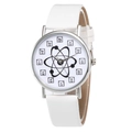 Creative quartz watch with chemical elements dial and white leather strap for men and women - White