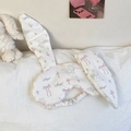 Detail of cute rabbit ear sleep mask with pink bow and angel print on soft fabric - Pink Angel