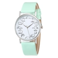 Fashionable quartz watch with mint green leather strap and cute cat pattern on white dial - Mint Green