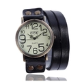 Montre rétro en cuir noir à triple tour avec rivets en bronze et cadran beige mixte - Noir