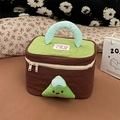 Trousse de maquillage matelassée marron et vert avec poignée JOLLY et dessin - Mont Fuji