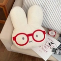 Close-up of cute cream plush rabbit hot water bottle with red glasses on a sofa - With Liner / Rabbit with Glasses