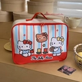 Cartoon kitten travel tote bag with red and blue stripes and large capacity storage - Striped Cat