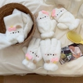 Guantes de invierno de felpa blanca para mujer con lazo rosa y detalle de gato lindo - Guantes de 5 dedos / Gato calicó