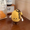 Detail of cute potato doll pendant with plush texture and golden coin tag charm - Small Earphone Case