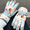 Kids blue winter ski gloves with cartoon dog print and adjustable wrist straps - One Size / Candy Dog - Blue (Touch Screen)