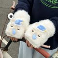 Lindos guantes de gato de felpa blanca con gorro azul para el calor del invierno - Gatito con mocos / Mitones convertibles / Blanco