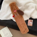 Detail of dachshund cartoon plush hot water bottle with red plaid cloth and embroidery - Coffee (With Liner)