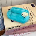 Detail of blue plush sofa tissue holder with cute cartoon character and silver metal chain - Small Size - Pendant