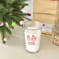 Christmas snowman glass cup with red festive prints of trees and merry christmas text - 350ml / Large Version