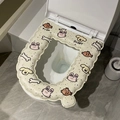 Waterproof cartoon cushion for toilet seat with beige puppy and bunny illustrations - Spotty Cat