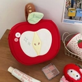 Süße apfelförmige rote Make-up-Tasche aus Canvas mit Blattstickerei und großem Fach - Knopf-Apfel-Muster