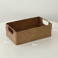 Rectangular hand-woven seagrass basket in natural brown with built-in handles, 30x20x10cm - Storage Box Small