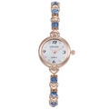 Elegante orologio al quarzo oro rosa con maglie a cuore, cristalli blu e quadrante bianco - Cassa Oro Rosa Quadrante Blu