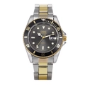 Reloj de cuarzo bicolor para hombre en acero inoxidable con bisel negro y calendario - Estilo 08(08)