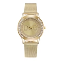 Fashion women's gold quartz watch with rhinestone bezel and mesh metal strap - Model 01 Gold