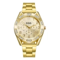 Luxurious gold-tone quartz watch for women with rhinestone bezel and metal link bracelet - Style 04 Gold