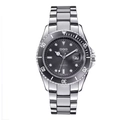 Reloj de cuarzo clásico para hombre en acero plateado con esfera negra y calendario - Estilo 01(01)