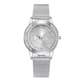 Detailed macro view of silver mesh watch dial with sparkling rhinestones and logo - Model 01 Silver