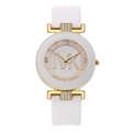Elegant white silicone watch with gold rhinestone case and white dial with markers - White
