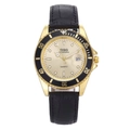 Détail du cadran de montre à quartz or champagne avec bracelet cuir noir et dateur - Style 06(06)