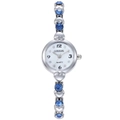 Women's silver quartz watch with heart-shaped links and blue crystal bracelet design - Silver Case Blue