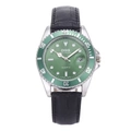 Montre à quartz pour hommes avec cadran vert, boîtier acier et bracelet cuir noir - Style 05(05)