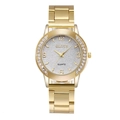 Elegante goldene Quarzuhr für Damen mit Strasslünette und Zifferblatt auf weißem Grund - Modell 03 Gold Weiß