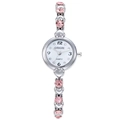 Fashionable silver heart link quartz watch for women with pink crystal accents and rhinestones - Silver Case Pink Dial