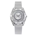 Detail of silver mesh watch band with sparkling diamond bezel and quartz dial - Style 02 Silver