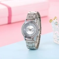 Detail of silver ladies quartz watch with diamond bezel and pink gift box setting - Style 02 Silver