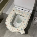 Waterproof beige toilet seat cover with cute cartoon bear and cat bow patterns - Cat and Bear